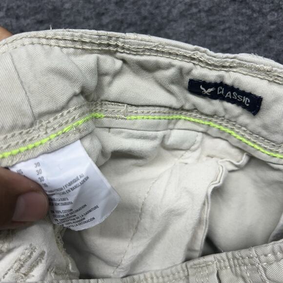 American Eagle Cargo Shorts Mens Size 30 Tan Brown Longer Length 100% Cotton Y2K - Picture 7 of 8